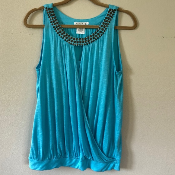 Como Tops - Como Turquoise Studded Top